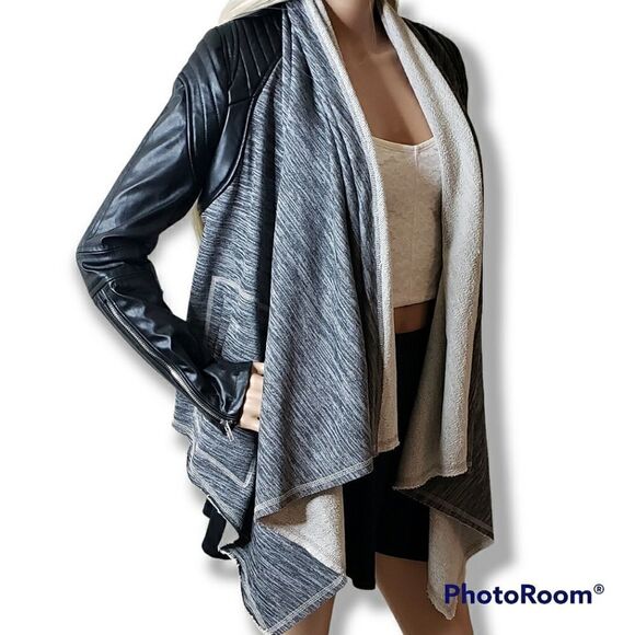 BlankNYC Drape Front Jacket with Faux Leather - Picture 2 of 15
